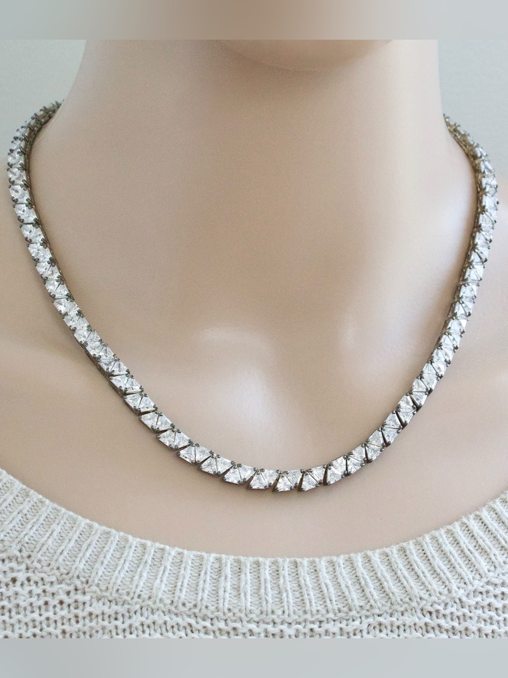 Ross-Simons Tennis Necklace with Trillion Cut Cubic Zirconia in Sterling Silver